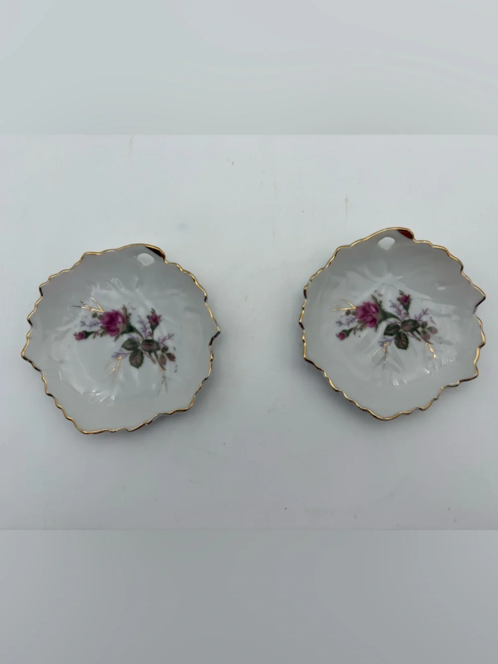 Vintage Pair of Japanese Small Trinket Dishes with Hand Painted Rose Detail